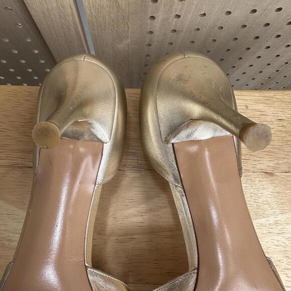 Stuart Weitzman Gold Heels Open toed Pump Sz 9 - Picture 5 of 9